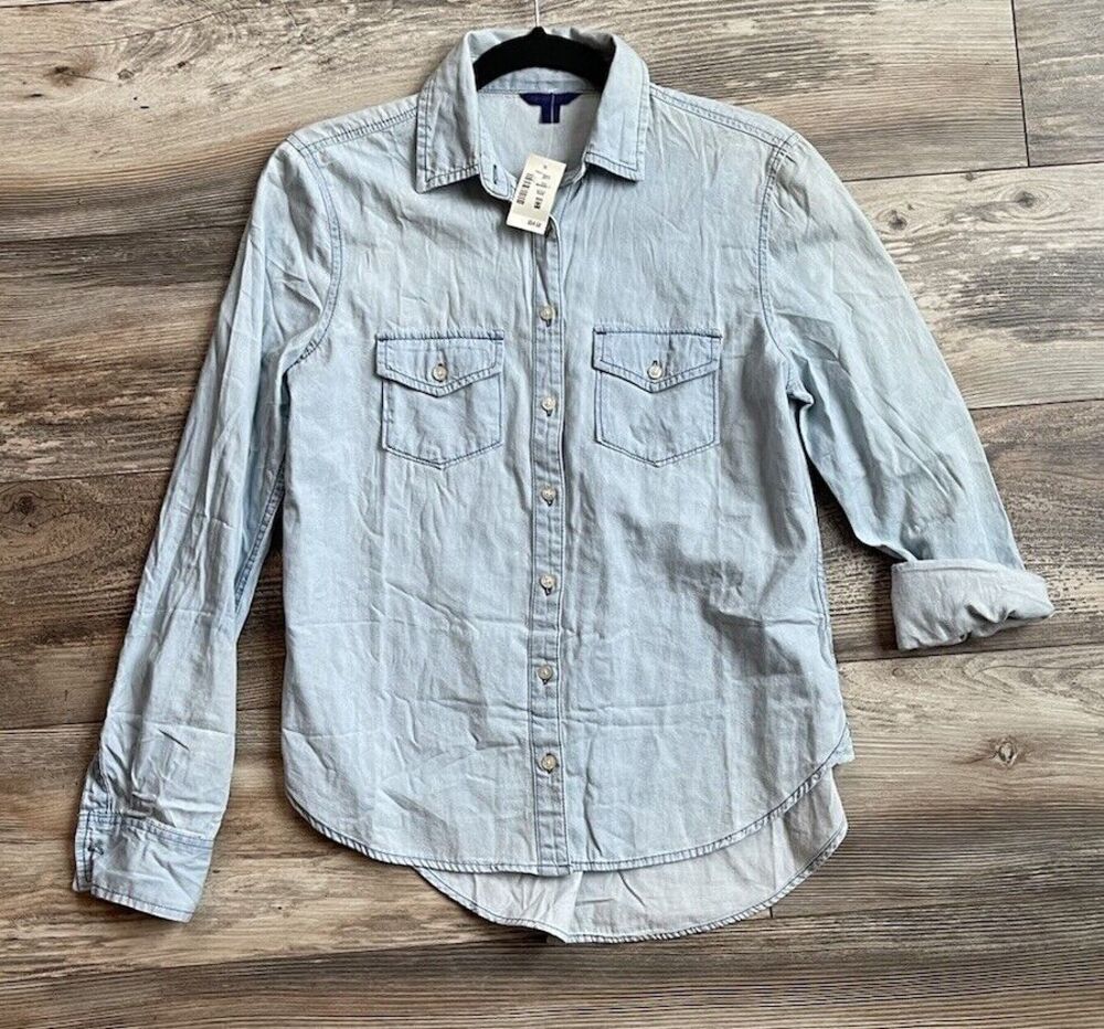 NWT Women’s Blue Button Western Aeropostale Long Sleeve Blouse Shirt Size Small
